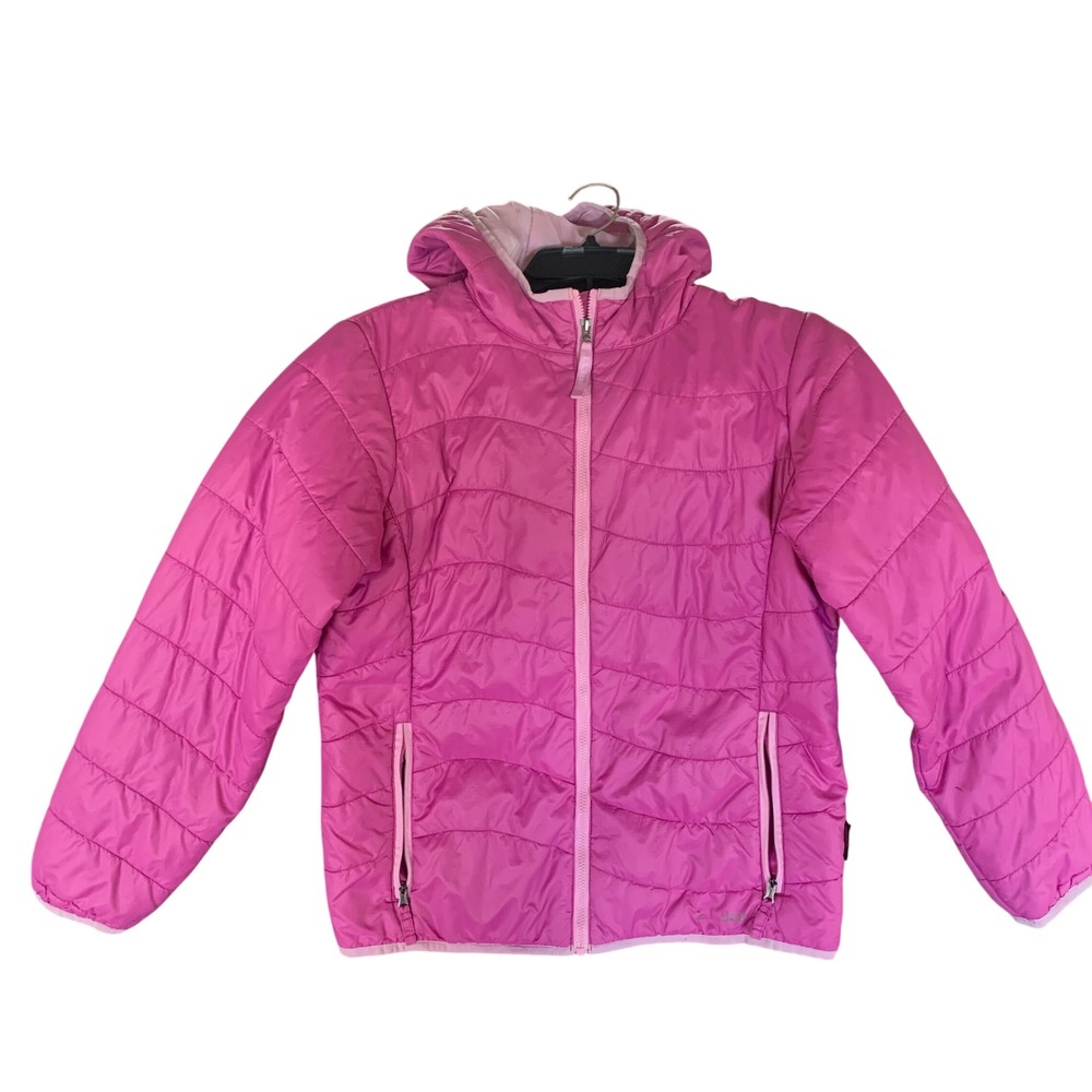 L.L. Bean Girls L 14-16 Pink Primaloft Hooded Puffer Jacket Zip Front & Pockets